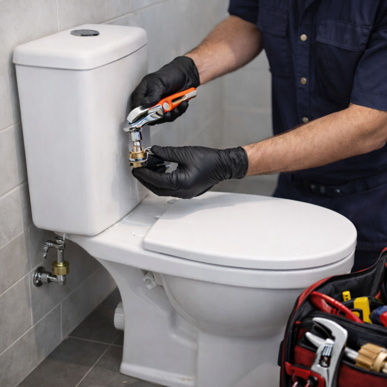 Klozet ve rezervuar montajı yapan profesyonel tesisatçı