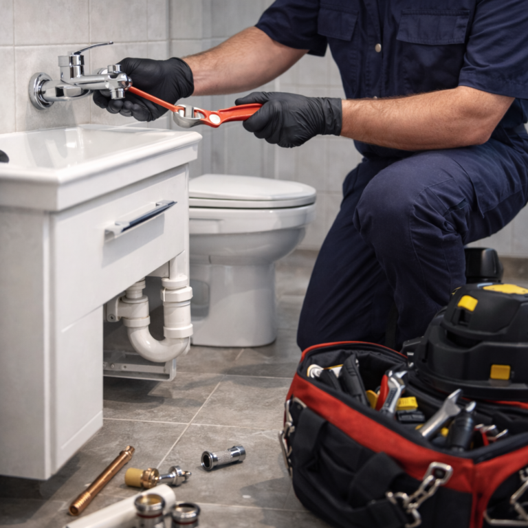 Sıhhi tesisat montajı ve tadilat işlemi yapan profesyonel tesisatçı